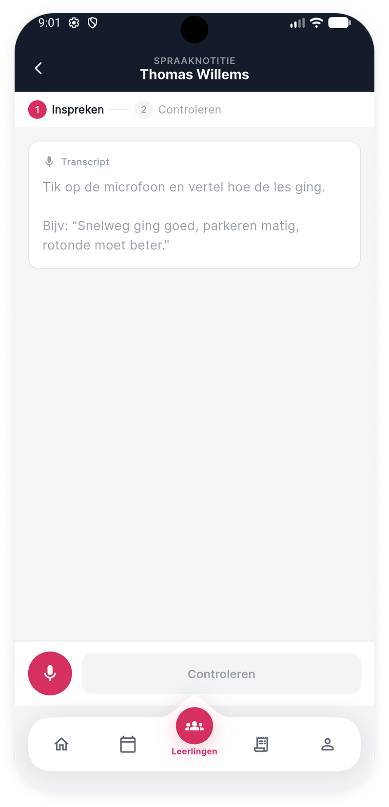 Spraaknotities scherm